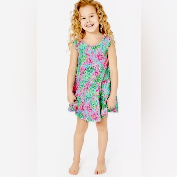 Lilly Pulitzer Other - Lilly Pulitzer Girls L 8-10 Brynn Dress Tiered Pink Green Ruffle Sleeve Kids